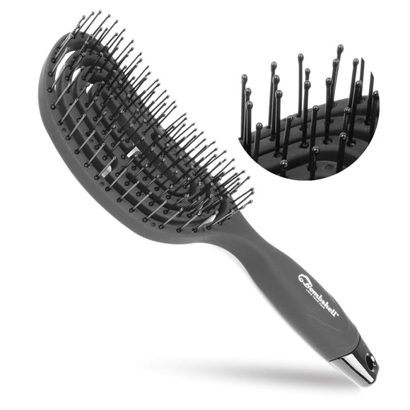 Bombshell Vent Brush — Curved, Zin Zagged Vented Hair Brush for Blow Drying, Styling, Detangling, Natural Rubber Flex Vented Brush for Women and Men (Large Oval PIN)