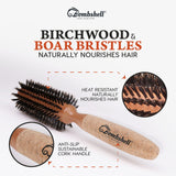 Bombshell Sustainable 2" Round Hair Brush — Birchwood and Cork Handle Hairbrush with Boar Bristles, Ergonomic Boar Bristle Hair Brush Round for Blow Drying, Curling, and Styling