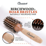 Bombshell Sustainable 3" Round Hair Brush — Birchwood and Cork Wood Hairbrush with Mixed Bristles, Ergonomic Boar Bristle Hair Brush Round for Blow Drying, Curling, and Styling