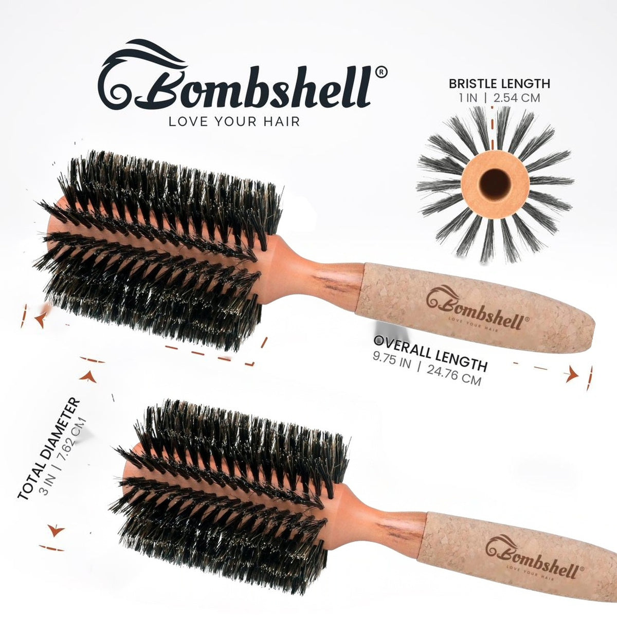 Bombshell Cork Round Brush — 3″