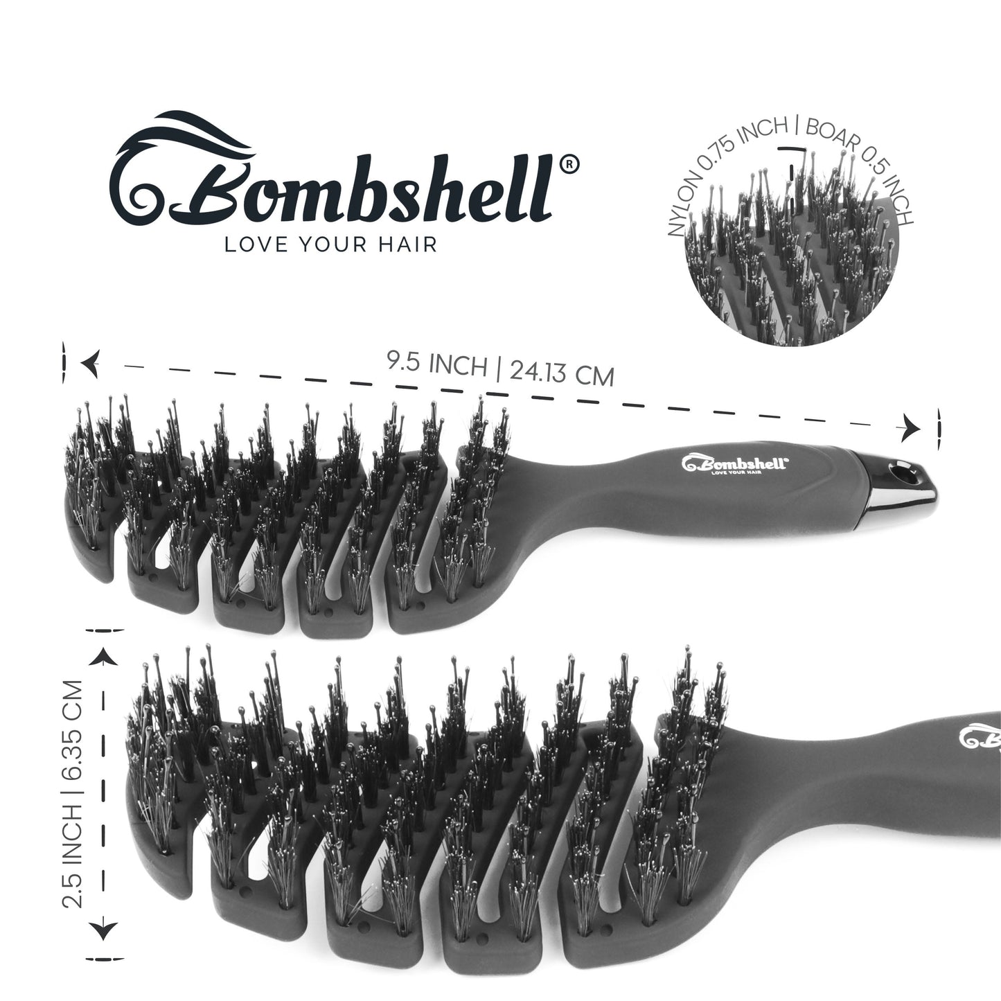 Bombshell Curved Flexible Vent Brush — Boar & Nylon, 9.5″