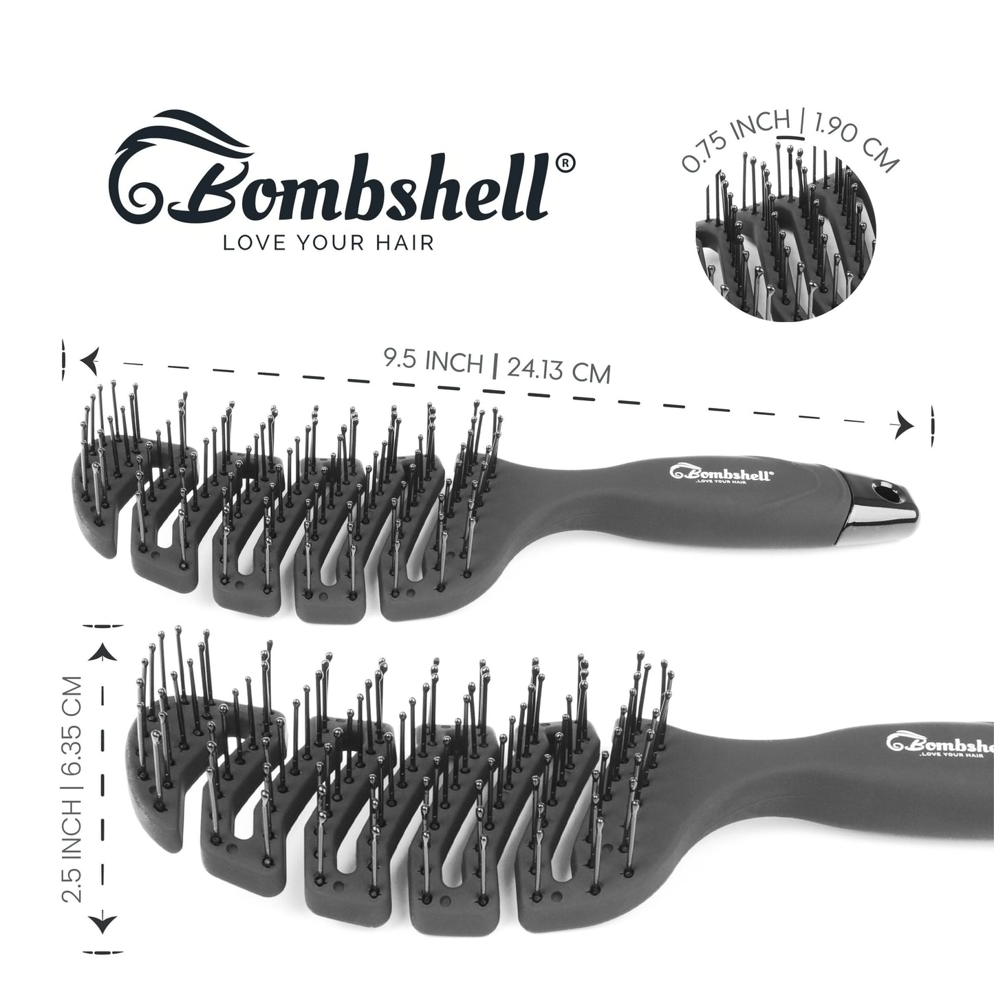 Bombshell Curved Flexible Vent Brush — Ball-Tip Nylon, 9.5″