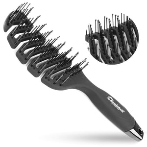 Bombshell Vent Brush Nylon Bristles — Curved, Zin Zagged Vented Hair Brush for Blow Drying, Styling, Detangling, Natural Rubber Flex Vented Brush for Women and Men