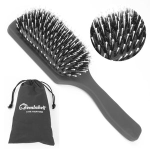 Bombshell Paddle Brush Medium —  Static Free Cushioned Paddle Hair Brush with Natural Boar Bristle, Soft Touch, Anti Slip, Paddle Brush for Blow Drying, Styling, Straightening