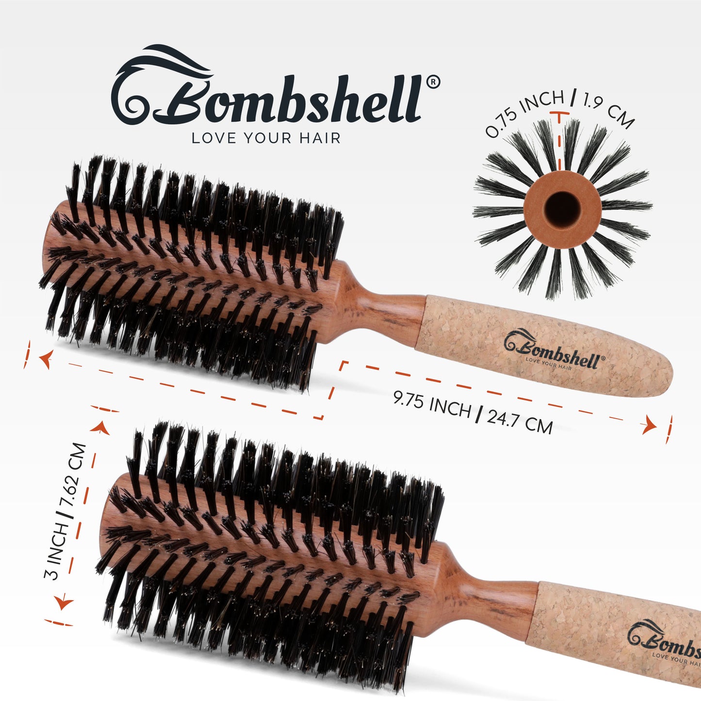 Bombshell Cork Round Brush — 3″