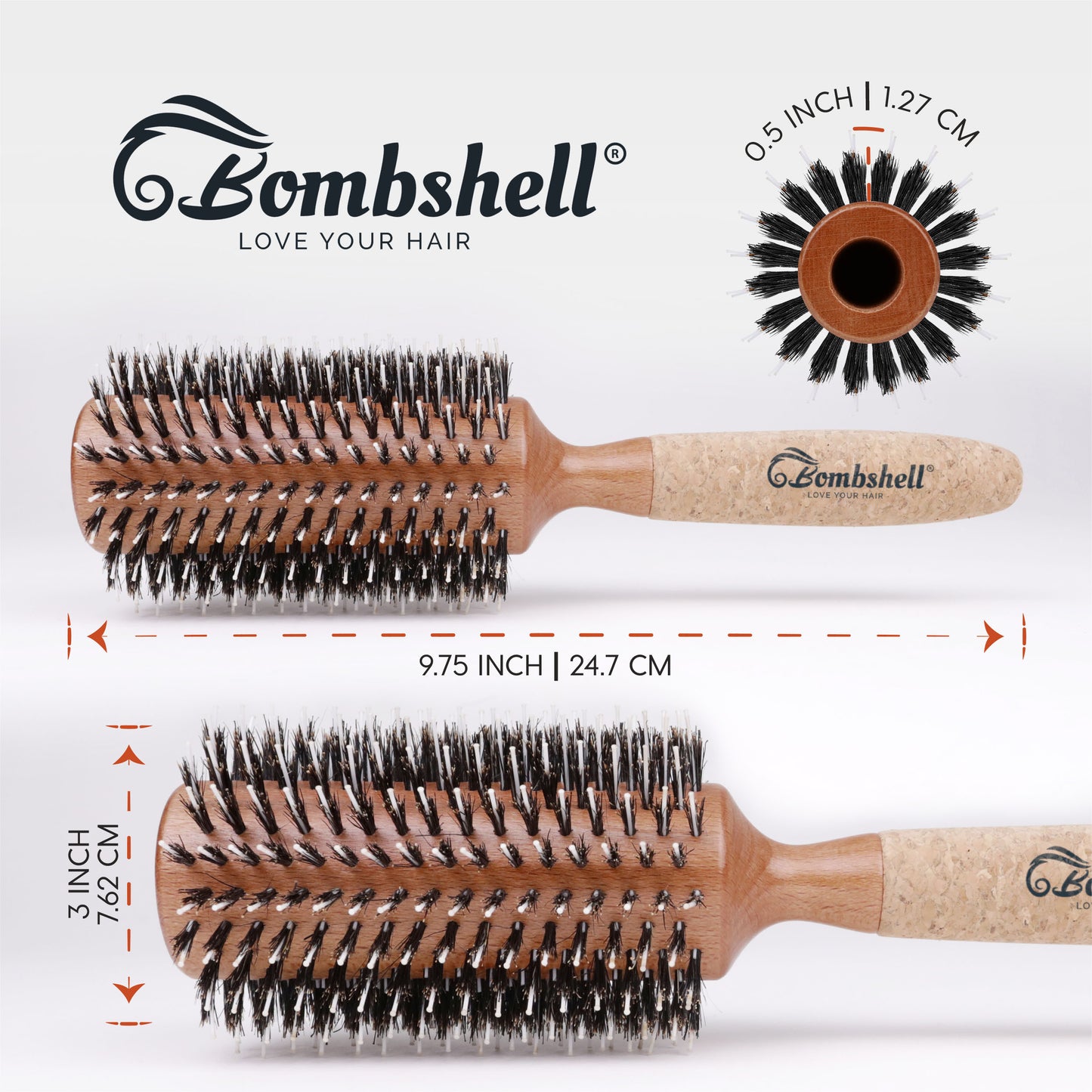 Bombshell Big Daddy Cork Round Hair Brush — 3”