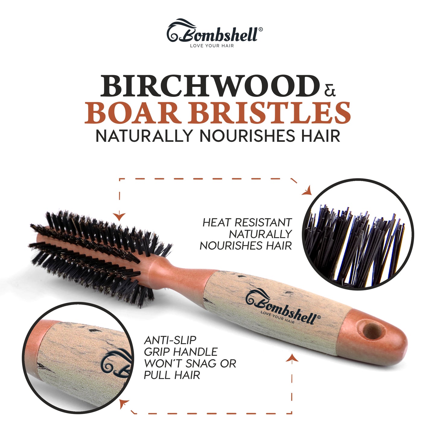 Bombshell Birch Wood Round Brush — 1.75″
