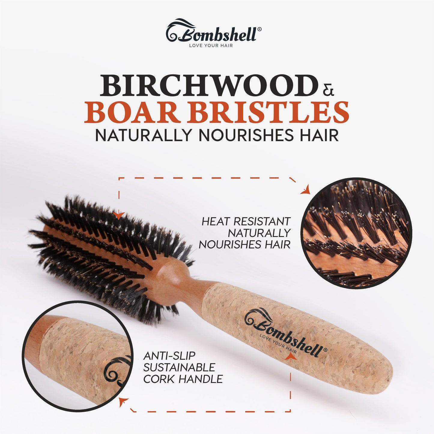 Bombshell Cork Round Brush — 2.25″