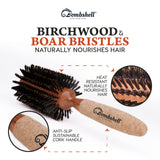 Bombshell Sustainable 3" Round Hair Brush Longer Bristle — Birchwood and Cork Handle Hairbrush with Boar Bristles, Ergonomic Boar Bristle Hair Brush Round for Blow Drying, Curling, and Styling