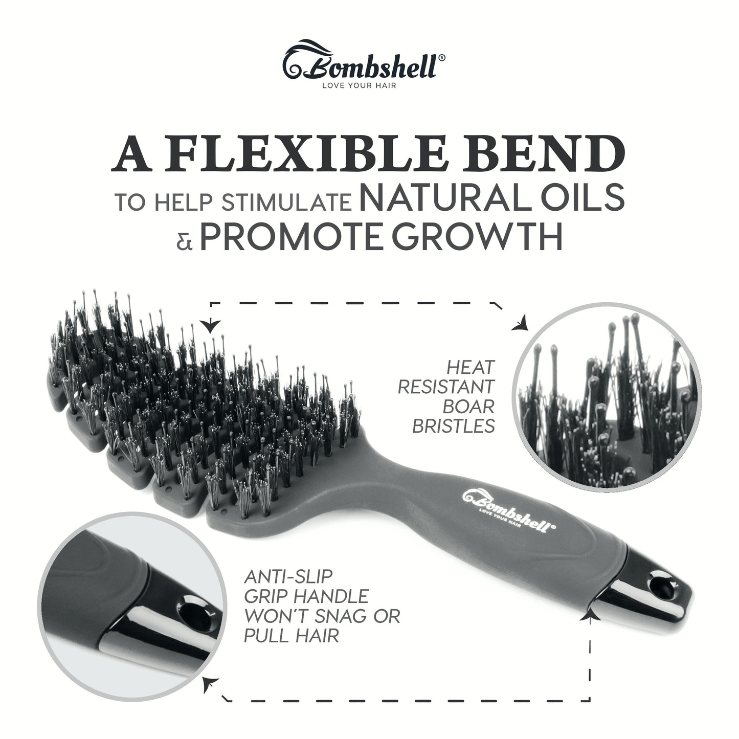 Bombshell Curved Flexible Vent Brush — Boar & Nylon, 9.5″