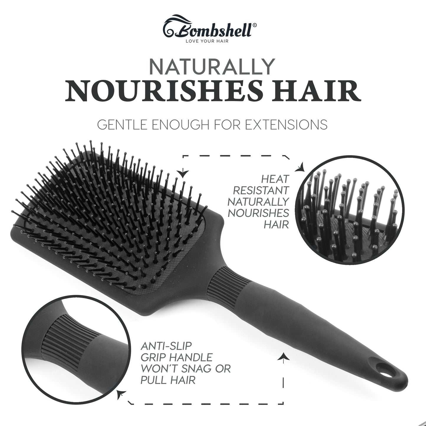 Bombshell Paddle Brush — Long Round Handle, 10¾”