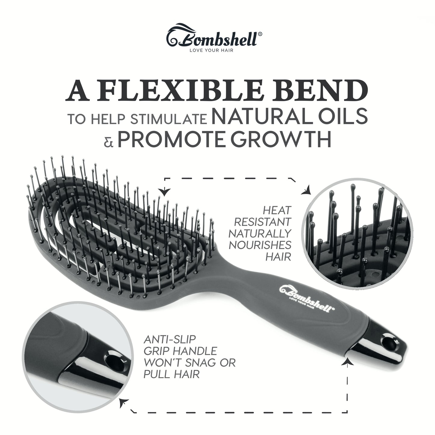 Bombshell Oval Flexible Vent Brush — Ball-Tip Nylon, 9¾″