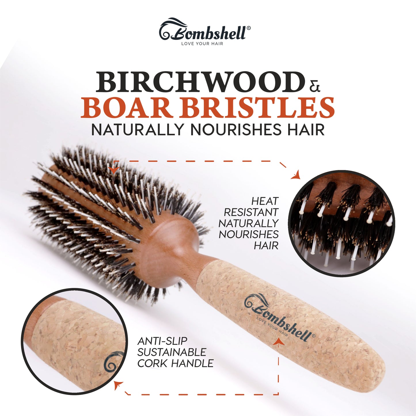 Bombshell Big Daddy Cork Round Hair Brush — 3”