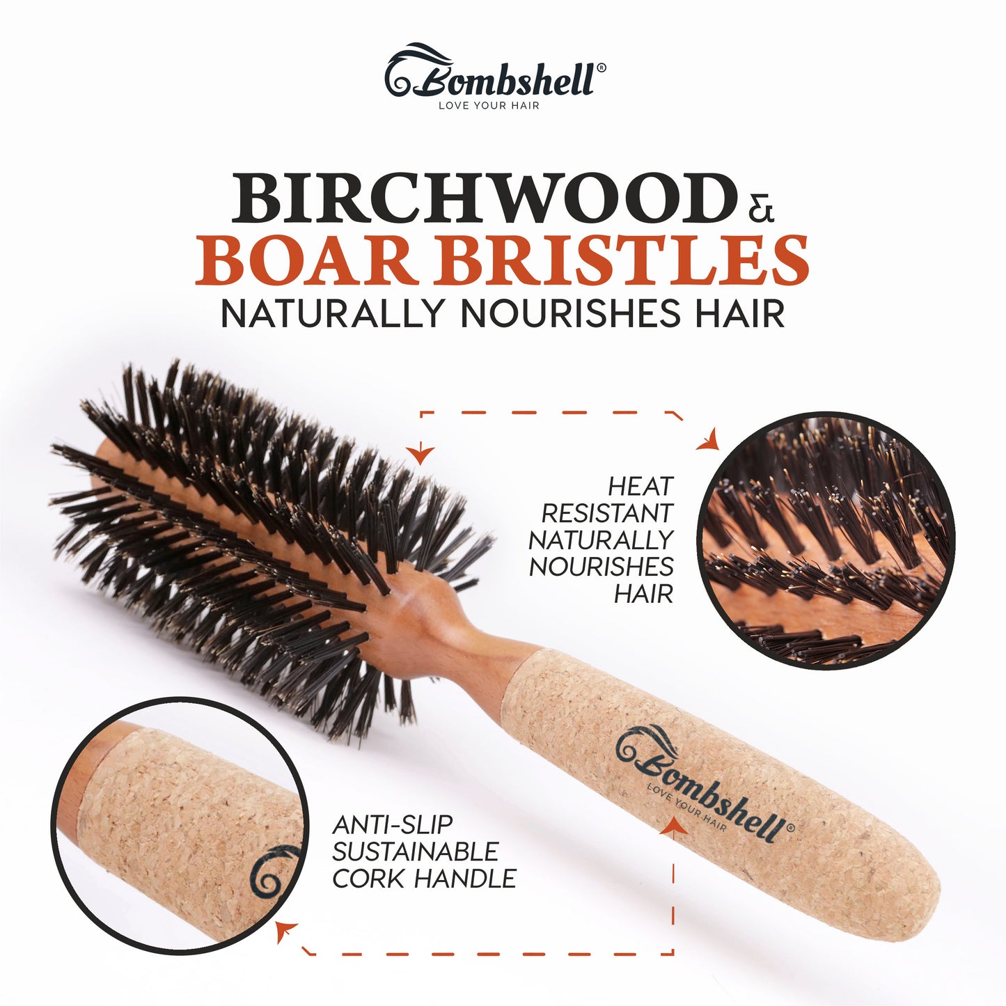 Bombshell Cork Round Brush — 2.5″