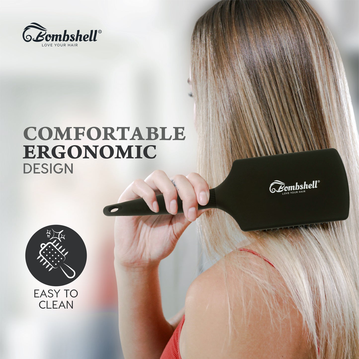 Bombshell Paddle Brush — Long Round Handle, 10¾”