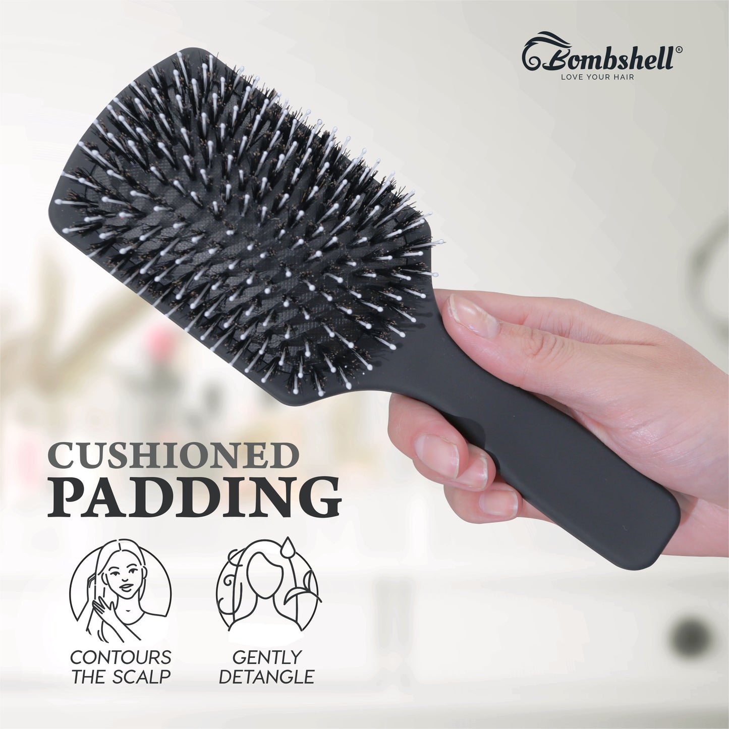 Bombshell Paddle Brush — Medium, 8¼″ Boar & Ball Tip