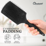 Bombshell Paddle Brush Large long handle—  Static Free Cushioned Paddle Hair Brush with Natural Boar Bristle, Soft Touch, Anti Slip, Paddle Brush for Blow Drying, Styling, Straightening